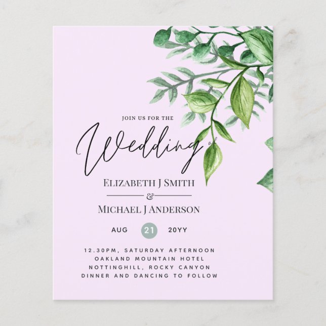 True Color GREENERY Budget Wedding Invitations (Front)