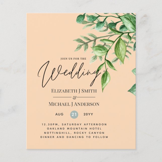 True Color GREENERY Budget Wedding Invitations (Front)