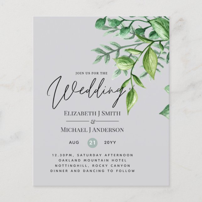 True Color GREENERY Budget Wedding Invitations (Front)