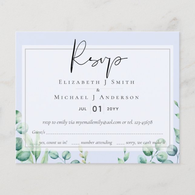 True Color GREENERY Eucalyptus RSVP Cards (Front)