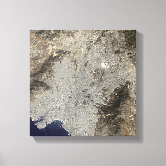 True-color satellite view of central Athens Canvas Print (Front)
