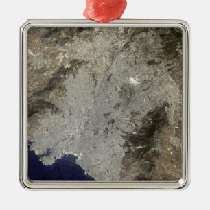 True-color satellite view of central Athens Metal Ornament