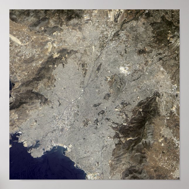 True-color satellite view of central Athens Poster (Front)