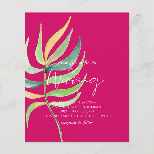 True Color TROPICAL LEAF Budget Wedding Invites (Front)