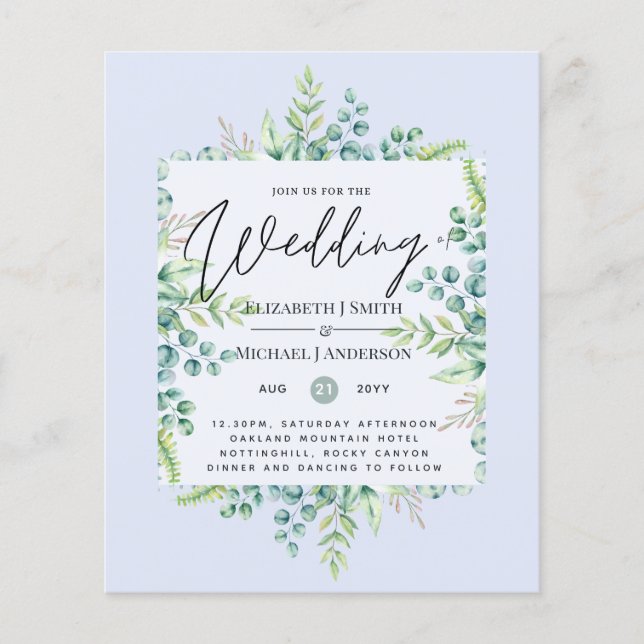 True Colors GREENERY Modern Budget Wedding Invites (Front)