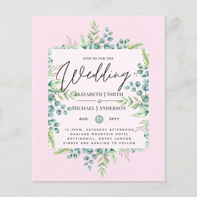 True Colors GREENERY Modern Budget Wedding Invites (Front)