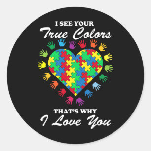 True Colors Heart Puzzle Cool Autism Awareness Gif Classic Round Sticker