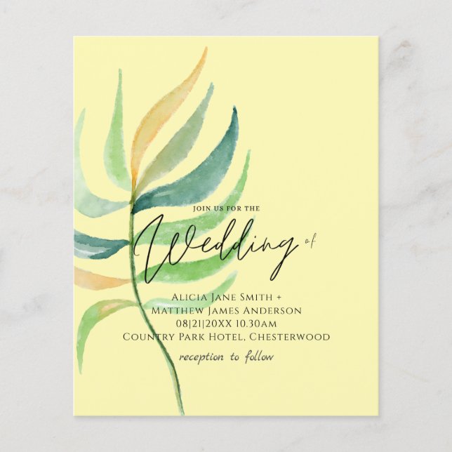 True Colors TROPICAL LEAF Budget Wedding Invites (Front)