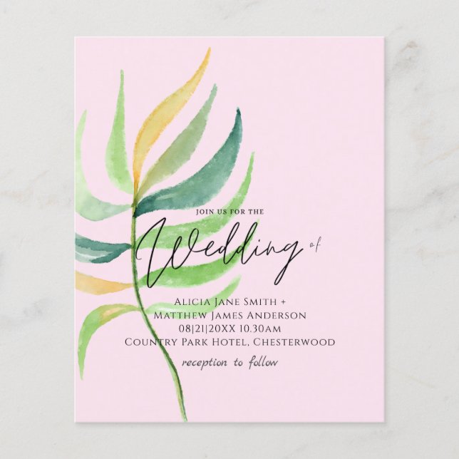 True Colors TROPICAL LEAF Budget Wedding Invites (Front)