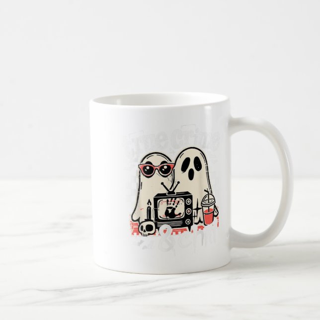 True Crime And Chill Funny Halloween, Cute Ghost H Coffee Mug (Right)