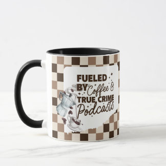True Crime & Coffee Bold Brown Checkered Mug