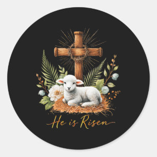 True Easter He Is Risen Lamb Crown Of Thorn Cross Classic Round Sticker