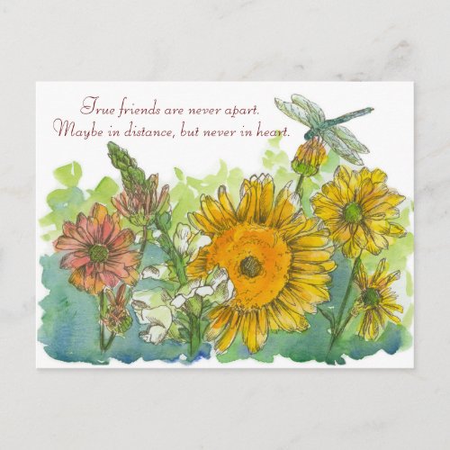 True Friends Are Never Apart Poem Sunflowers Postcard