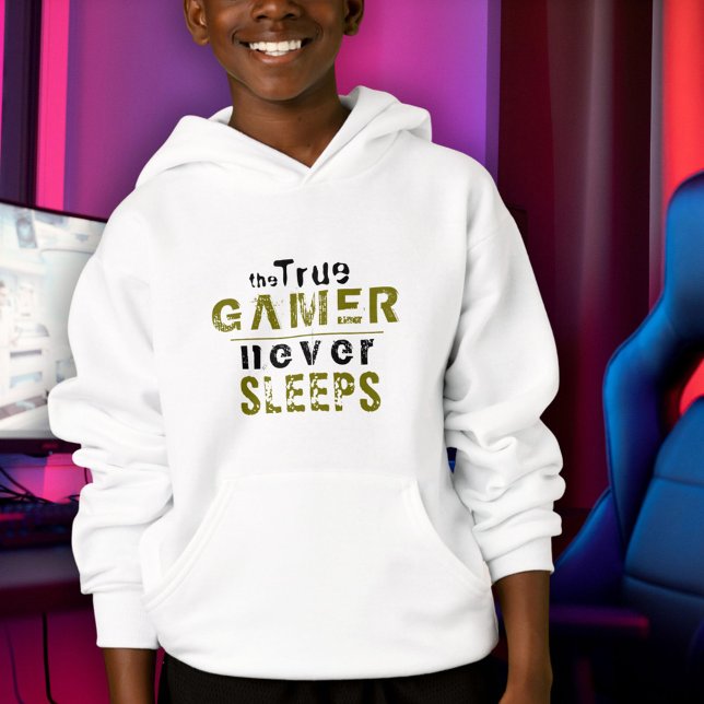 True Gamer Never Sleeps Funny Typography Gamer  Hoodie (Creator Uploaded)
