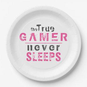 True Gamer Never Sleeps Pink Typography Gamer  Paper Plates