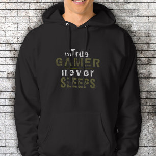 True Gamer Never Sleeps Typography Gamer Hoodie