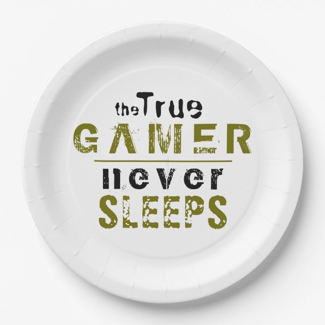 True Gamer Never Sleeps Typography Gamer  Paper Plates (Front)