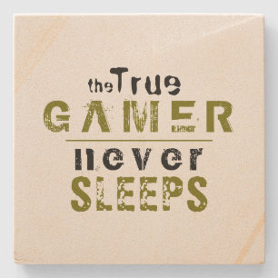 True Gamer Never Sleeps Typography Gamer Stone Coaster