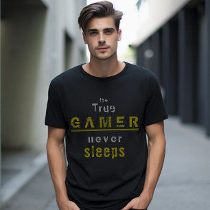 True Gamer never Sleeps Typography Gamer T-Shirt