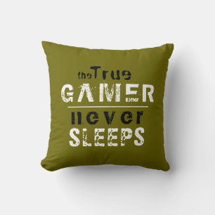 True Gamer Never Sleeps Typography Gamer Throw Pillow