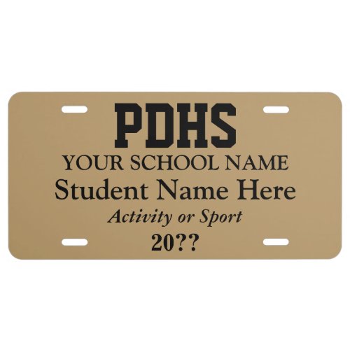 True Gold College or High School Student License Plate
