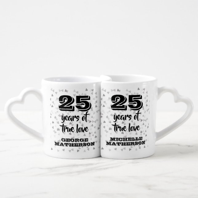 True Love 25th Silver Wedding Anniversary Coffee Mug Set (Front Nesting)