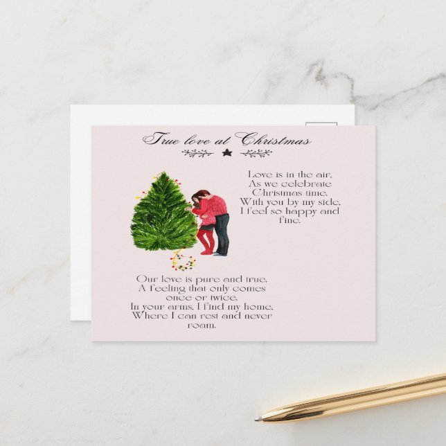 True Love At Christmas Poem Holiday Postcard (Front/Back In Situ)