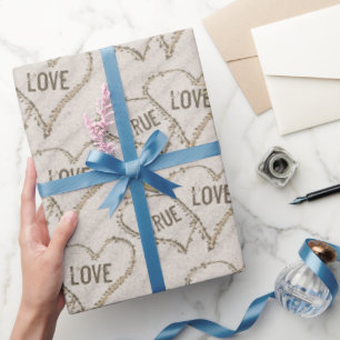 True Love Beach Hearts with Starfish  Wrapping Paper
