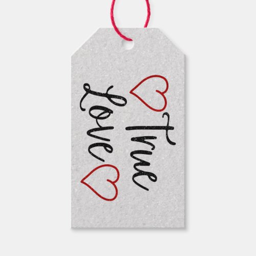 True Love Black Glitter Valentines Gift Tags