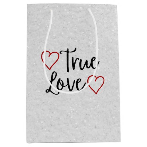 True Love Black Glitter Valentines Medium Gift Bag