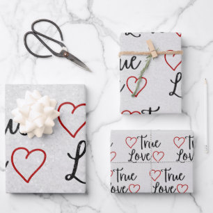 True Love Black Glitter Valentine's Wrapping Paper