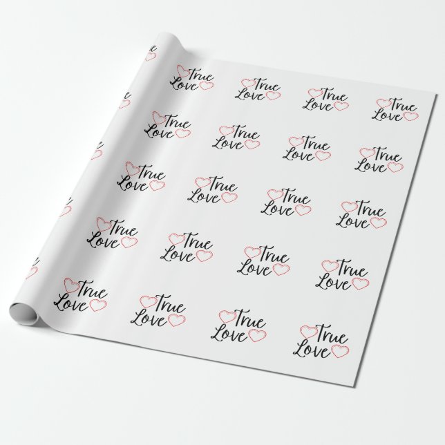 True Love Black Valentine's Wrapping Paper (Unrolled)
