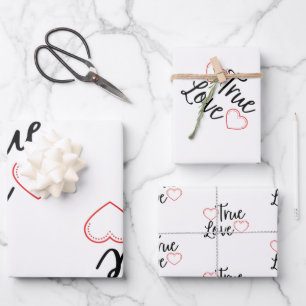 True Love Black Valentine's Wrapping Paper Sheets