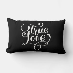 True Love Black & White Typography Wedding Bridal Lumbar Pillow