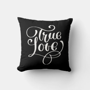 True Love Black & White Typography Wedding Bridal Throw Pillow