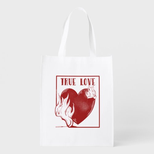 True love burning heart grocery bag
