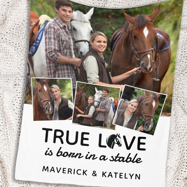 True Love Custom Equestrian Horse Lover 4 Photo Fleece Blanket (Creator Uploaded)