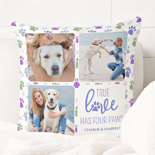 True Love Custom Pet Dog Lover 4 Photo Collage Throw Pillow