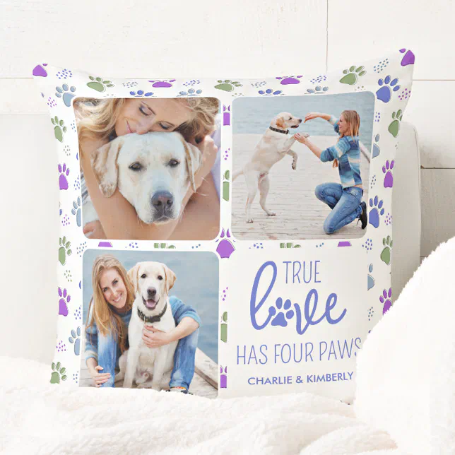 True Love Custom Pet Dog Lover 4 Photo Collage Throw Pillow | Zazzle