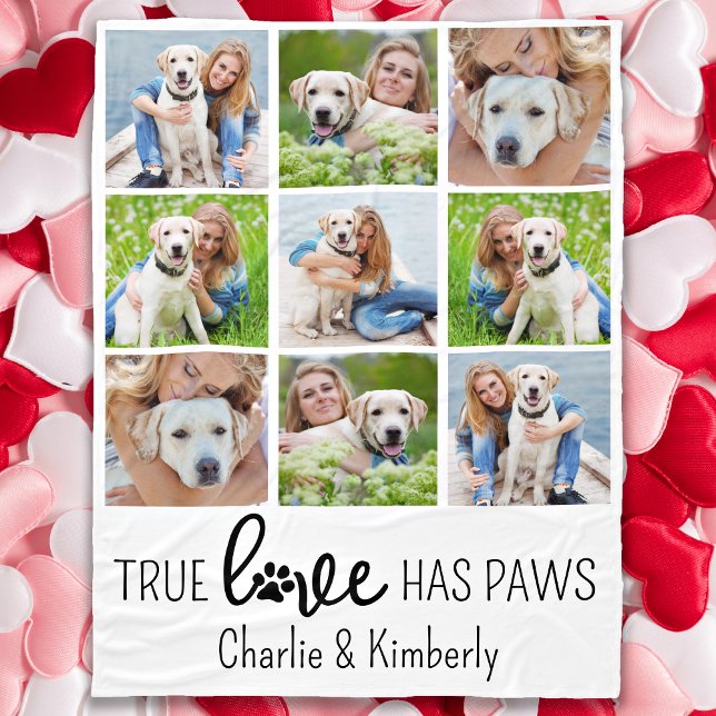 True Love Custom Pet Dog Lover Cute Photo Collage  Fleece Blanket (Creator Uploaded)