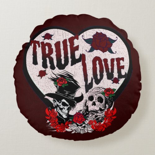 True Love Custom Skull Couple Round Pillow
