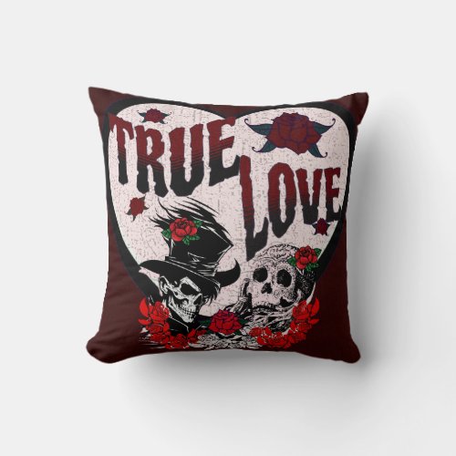 True Love Custom Skull Couple Throw Pillow