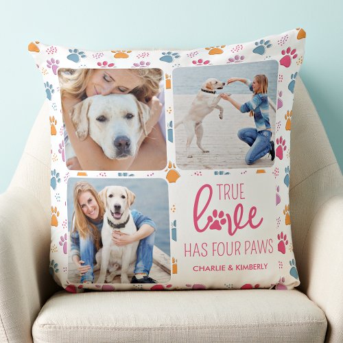 True Love Customized Pet Dog Lover 4 Photo Collage Throw Pillow
