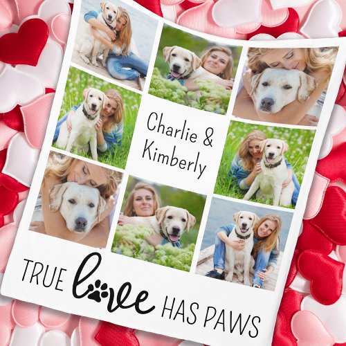 True Love Dog Lover Customized Pet 8 Photo Collage Fleece Blanket