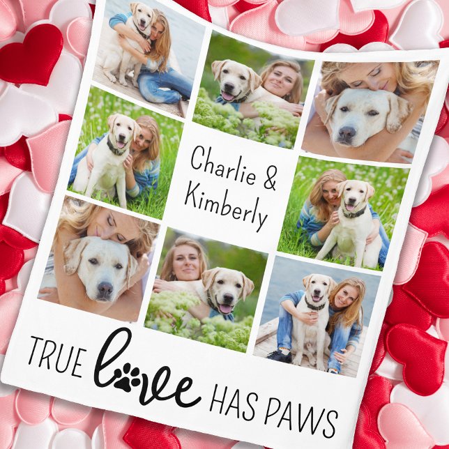 True Love Dog Lover Customized Pet 8 Photo Collage Fleece Blanket (Creator Uploaded)