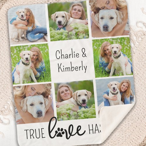 True Love Dog Lover Customized Pet 8 Photo Collage Sherpa Blanket