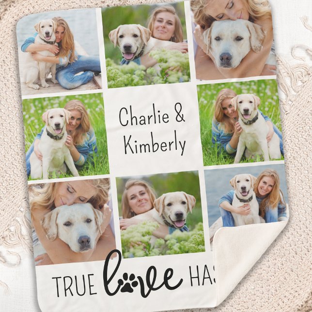True Love Dog Lover Customized Pet 8 Photo Collage Sherpa Blanket (Creator Uploaded)
