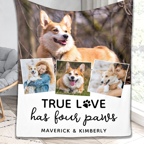 True Love Dog Lover Personalized 4 Photo Collage Fleece Blanket