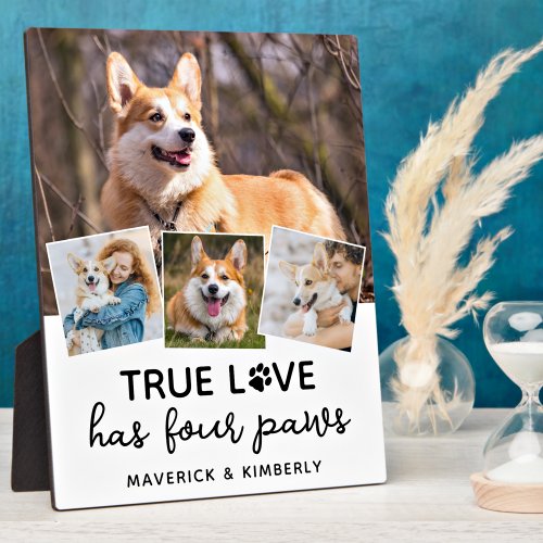 True Love Dog Lover Personalized 4 Photo Collage Plaque