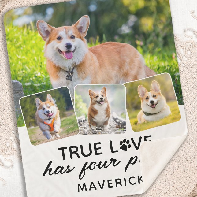 True Love Dog Lover Personalized 4 Photo Collage Sherpa Blanket (Creator Uploaded)